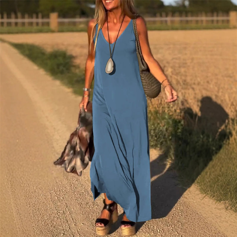 Élyse™ | Elegant Sleeveless Maxi Dress with Refined V-Neck